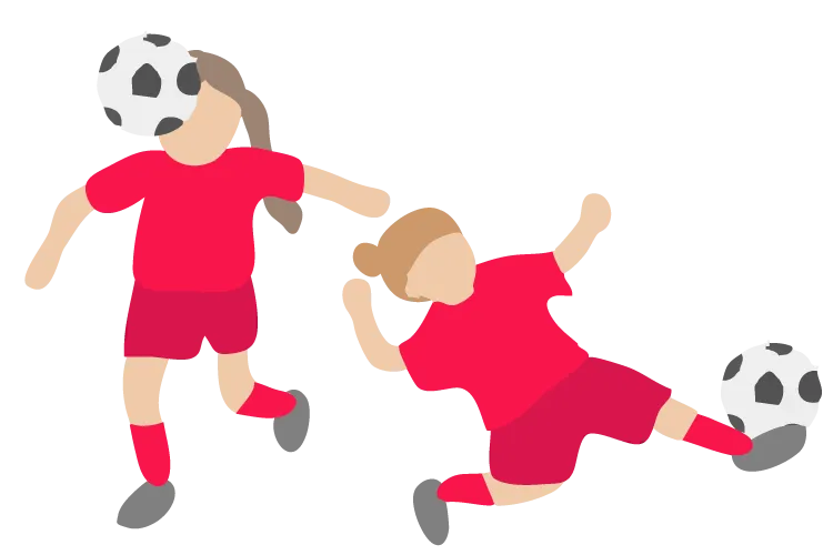 ヘディングとスライディングをしているイメージイラスト